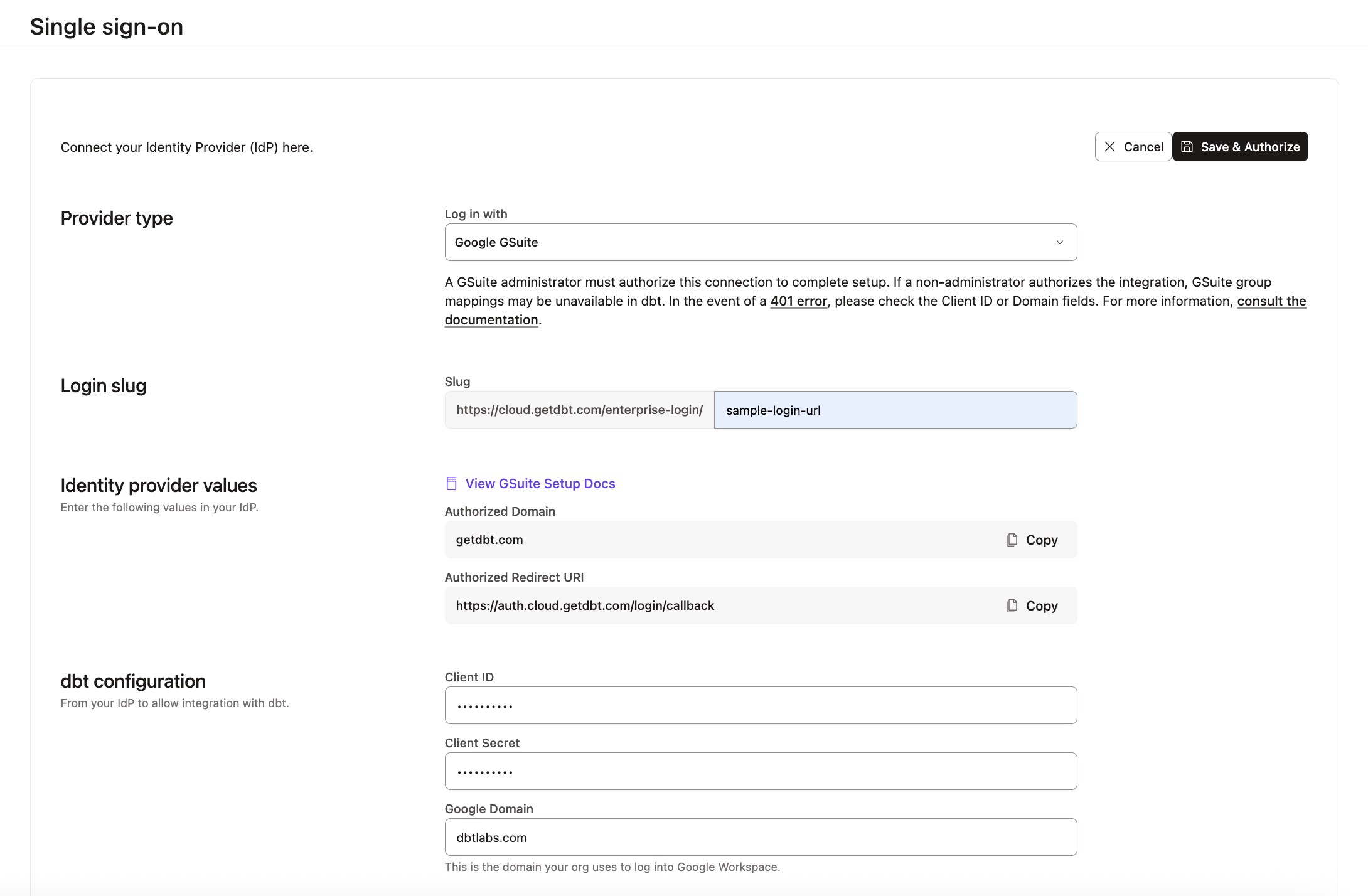 GSuite SSO Configuration